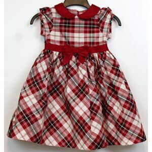 2012 Gymboree Holiday Memories Red White Plaid Dress sz 5T Shiny Lined Bow Cute